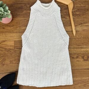 Anthropologie Cream Sleeveless Mock Neck Knit Sweater